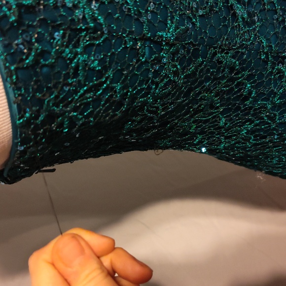 Lauren Ralph Lauren Evening 1-Shoulder Lace Glitter Dress Size 8 Green - Picture 3 of 8